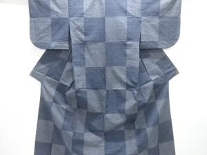 アンティーク　市松模様織り出し本場結城紬80亀甲単衣着物(石下)